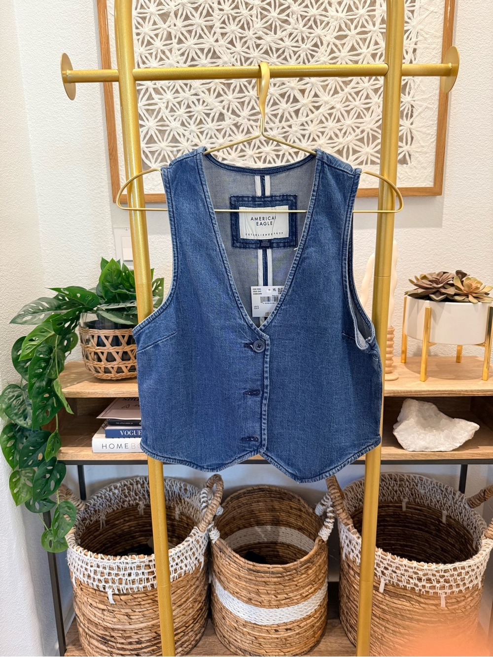 American Eagle Outfitters Blue Denim Crop Vest